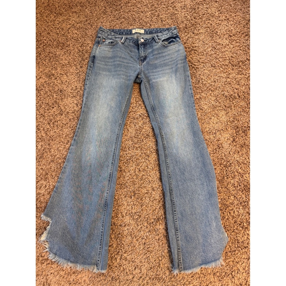 We The Free Free People Size 26 Wide Leg Flare Jeans Raw Frayed Hem